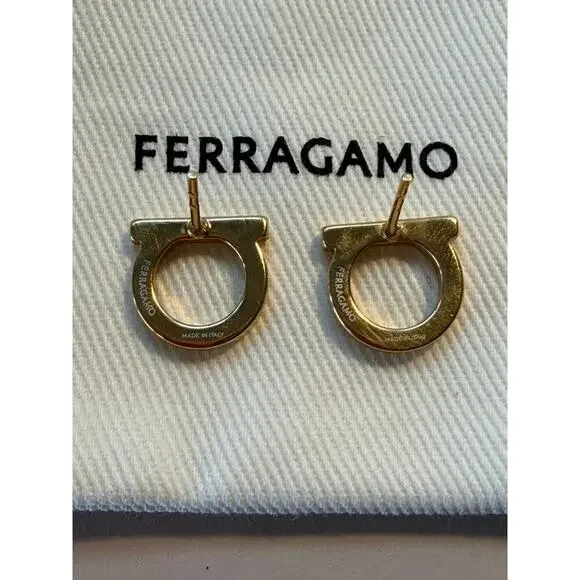 Salvatore Ferragamo Iconic Gold Gancini Earrings Small MINT - Picture 4 of 9